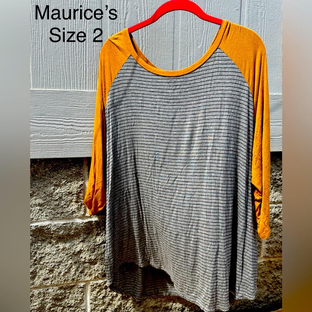 Maurices Orange and Yellow Oversized Long Sleeve Blouse